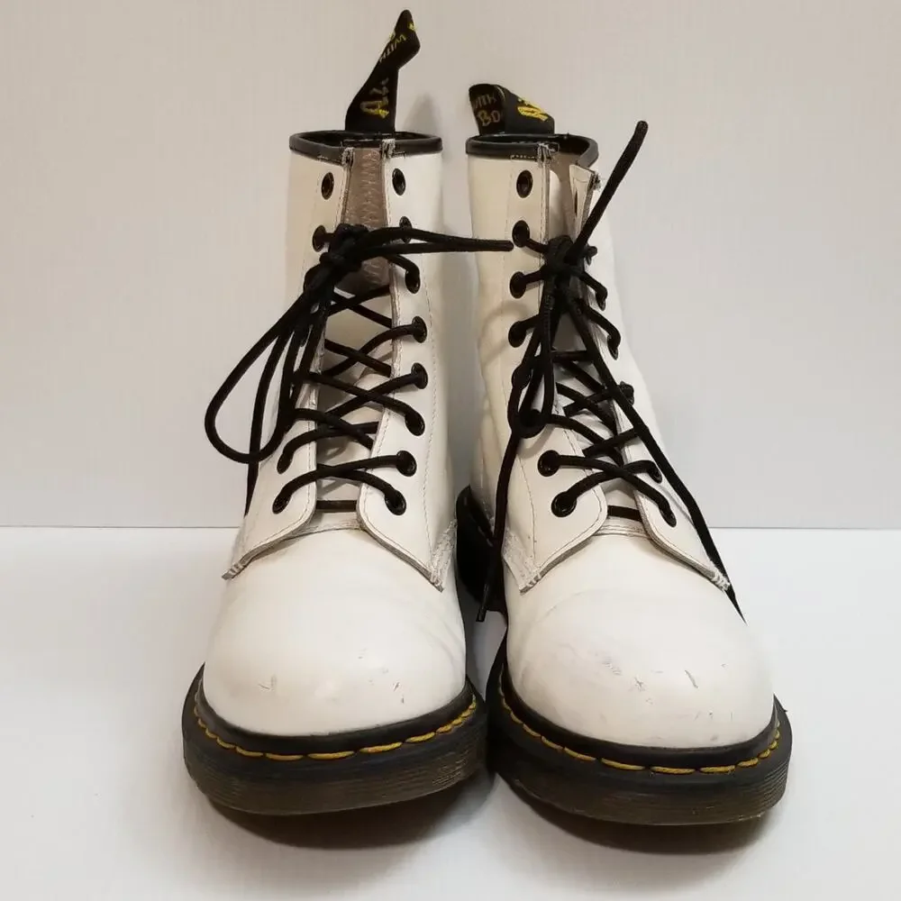 Dr Martens Leather Combat Boot White Women Sz 8 Doc AirWair 11821 Oil Resistant - Picture 2 of 15